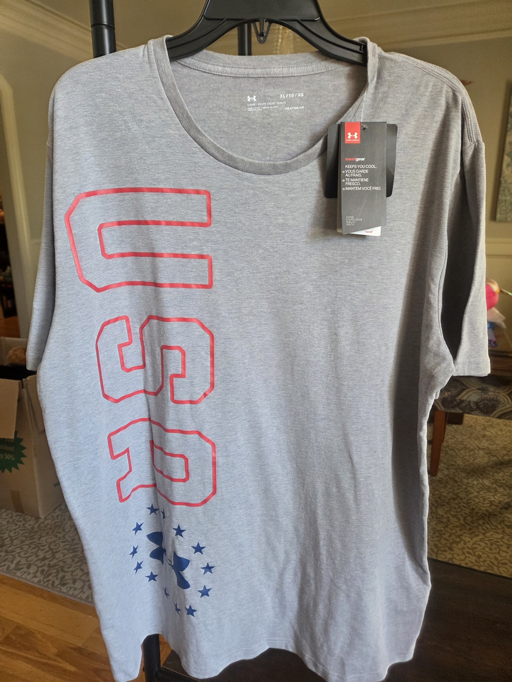 Under Armour Gray Short-Sleeve USA Graphic Tee with Red and Blue Accents